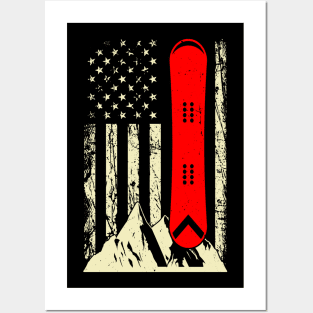 Snowboarding Skiing Snowboard American Flag Snowboarder Posters and Art